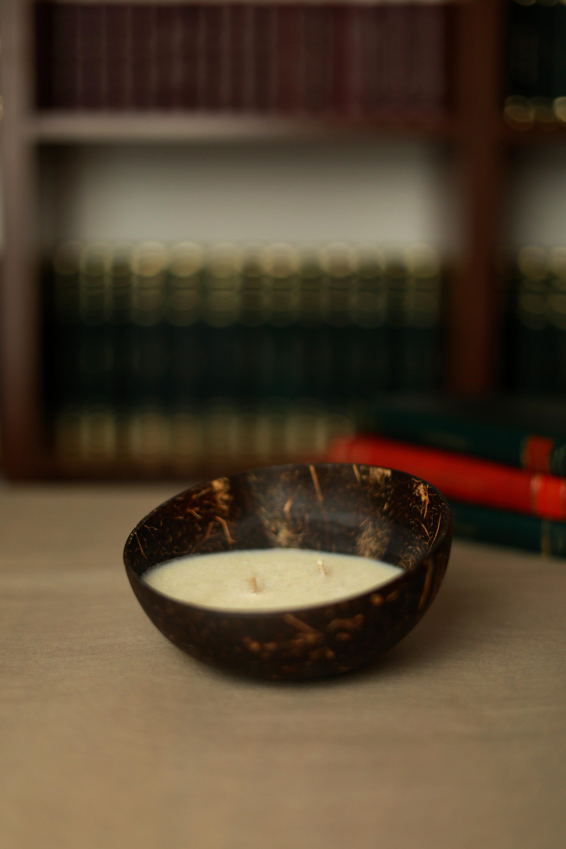 COCO – lumânare în recipient cu aspect de coajă de cocos, 150 g ceară de cocos, realizată manual